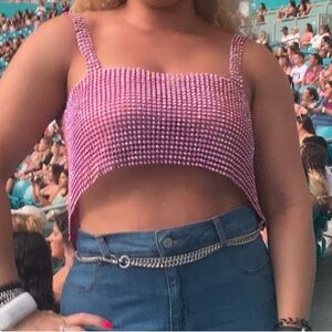 Vibrant Pink Embellished Crop Top